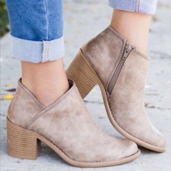 Shoes - AVERY Khaki Cutout Zipper Faux Leather Ankle Boots